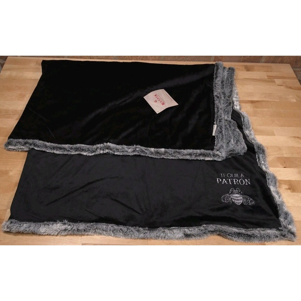 Patron Tequila Kanata Fleece Blanket Throw 64x48 Black Gray NEW